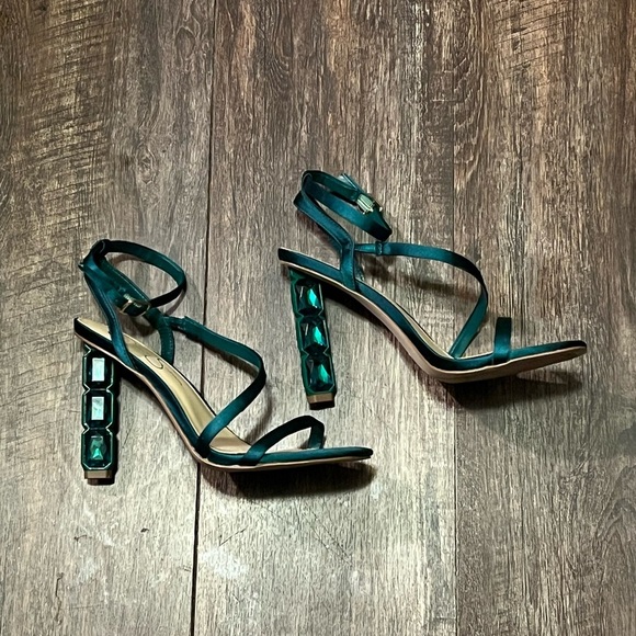 Jessica Simpson Teal Strappy Heels with Gem Accents - Picture 2 of 4